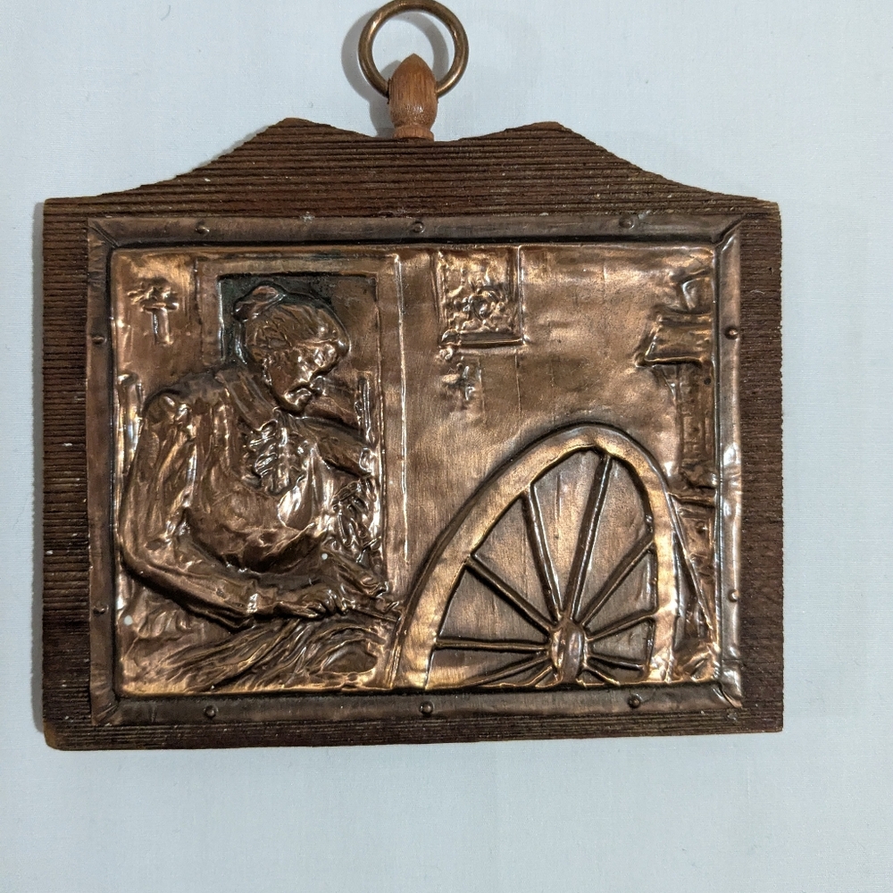 VTG Embossed Copper On Wood Wall Plaque No. 320 A Nadeau Folk Art Quebec